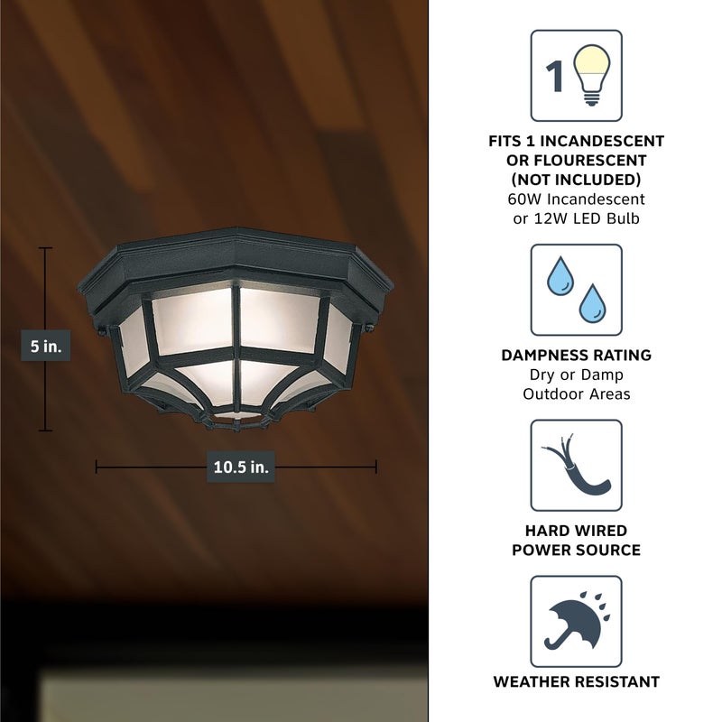 Designers Fountain 2067-BK Builder Cast Outdoor Flush Mount Ceiling Light, 10.5 in W, Black - Image 4
